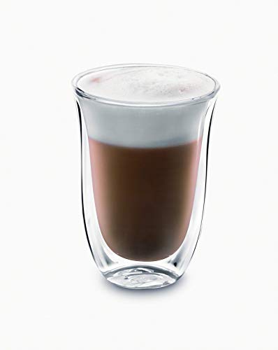 De'Longhi Juego de 2 vasos premium para café latte macchiato, apto para lavavajillas, pared doble vidrio templado, transparente, 220 ml