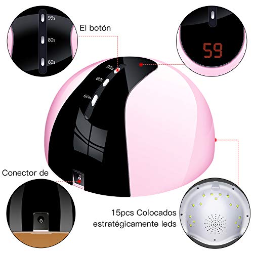 DeNOME Lámpara LED UV Uñas Profesional Maquillaje Uñas/Sensor para uñas de gel y Toe Nail Curing/con 3 Temporizadores(Rosa)
