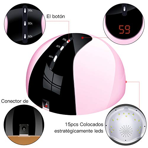 DeNOME Lámpara LED UV Uñas Profesional Maquillaje Uñas/Sensor para uñas de gel y Toe Nail Curing/con 3 Temporizadores(Rosa) DeNOME Lámpara LED UV Uñas Profesional Maquillaje Uñas/Sensor para uñas de gel y Toe Nail Curing/con 3 Temporizadores(Rosa)