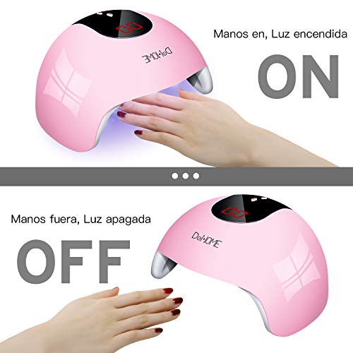 DeNOME Lámpara LED UV Uñas Profesional Maquillaje Uñas/Sensor para uñas de gel y Toe Nail Curing/con 3 Temporizadores(Rosa)
