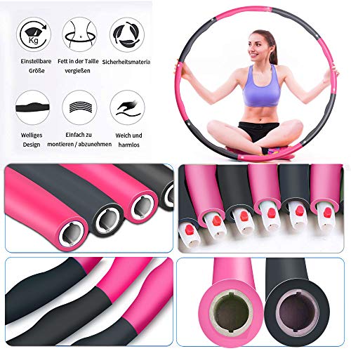 Deporte Hula Hoop, Quemar Grasa Hula Hoop, Aro De Fitness Espuma, Círculo De Pérdida De Peso Desmontable Con Espuma 8 Secciones, Diámetro Ajustable, Adecuado Para Damas, Hombres, Niños(Rosa + Gris)