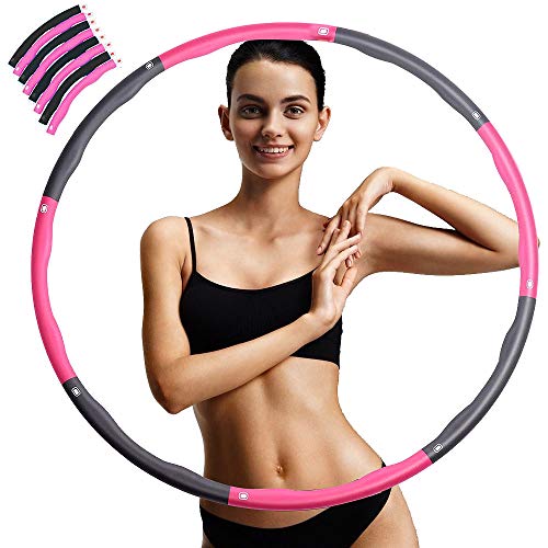 Deporte Hula Hoop, Quemar Grasa Hula Hoop, Aro De Fitness Espuma, Círculo De Pérdida De Peso Desmontable Con Espuma 8 Secciones, Diámetro Ajustable, Adecuado Para Damas, Hombres, Niños(Rosa + Gris)