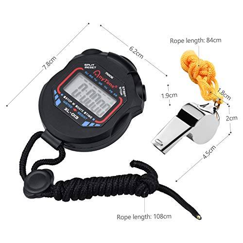 Deportes Cronómetro Digital portátil cronómetro y silbatos de Acero Inoxidable electrónico Multifuncional cronómetro LCD Deporte Cronómetro para Fútbol Baloncesto Correr Natación Fitness y Más