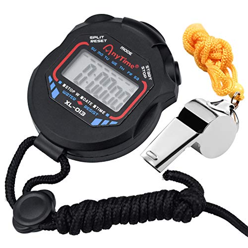 Deportes Cronómetro Digital portátil cronómetro y silbatos de Acero Inoxidable electrónico Multifuncional cronómetro LCD Deporte Cronómetro para Fútbol Baloncesto Correr Natación Fitness y Más