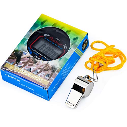 Deportes Cronómetro Digital portátil cronómetro y silbatos de Acero Inoxidable electrónico Multifuncional cronómetro LCD Deporte Cronómetro para Fútbol Baloncesto Correr Natación Fitness y Más