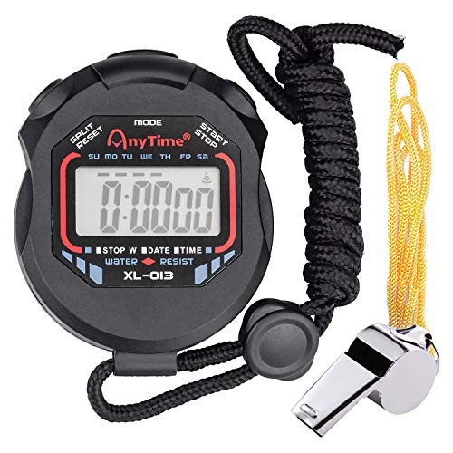 Deportes Cronómetro Digital portátil cronómetro y silbatos de Acero Inoxidable electrónico Multifuncional cronómetro LCD Deporte Cronómetro para Fútbol Baloncesto Correr Natación Fitness y Más