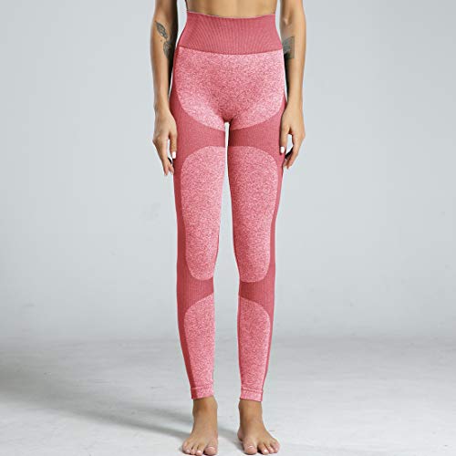 Deportivo para Mujer Leggings Apretado Leggings de Cadera Pantalón Largo Media Cintura Nalgas Respingadas para Yoga Gimnasio Fitness (M, Rosado)