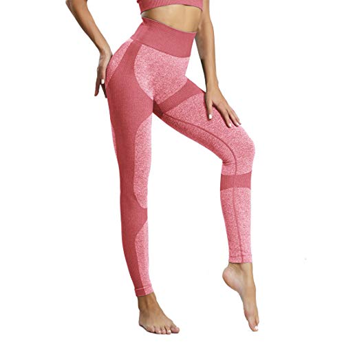 Deportivo para Mujer Leggings Apretado Leggings de Cadera Pantalón Largo Media Cintura Nalgas Respingadas para Yoga Gimnasio Fitness (M, Rosado)