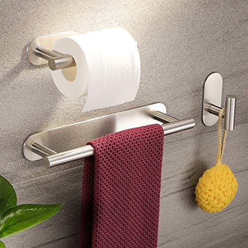 Deprik Toallero de Baño + Portarrollos para Papel + Gancho Adhesivo, Juegos de Accesorios de Baño con Toallero Barra Acero Inoxidable