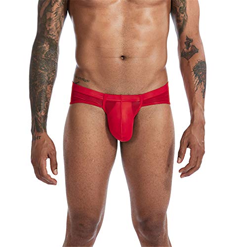 Desconocido Hombre Tanga de Sexy Slip Calzoncillos Triángulo Ropa Interior Atractiva Ropa Interior Cintura Baja Lencería Erótica Bikini Bóxer Elástico Briefs para Adultos Chicos (Rojo,Small)