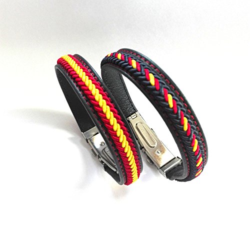 Desconocido Pulsera DE Cuero con Trenzado EN Hilo Bandera DE ESPAÑA con Cierre METALICO (Rojo-Band)