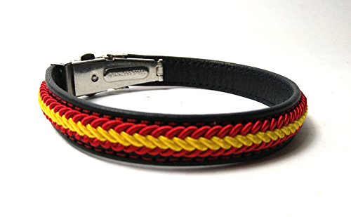 Desconocido Pulsera DE Cuero con Trenzado EN Hilo Bandera DE ESPAÑA con Cierre METALICO (Rojo-Band)