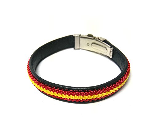 Desconocido Pulsera DE Cuero con Trenzado EN Hilo Bandera DE ESPAÑA con Cierre METALICO (Rojo-Band)