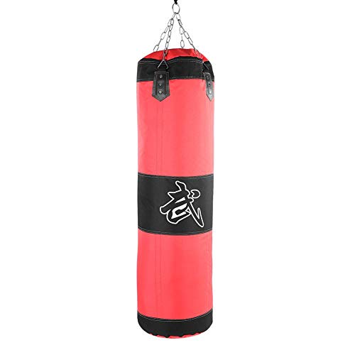 Desconocido Saco de Boxeo de Entrenamiento, Saco de Lona con Saco de Arena/Cadena de Metal/Gancho/mosquetón, desarrollar técnicas de Manos y pies(Rojo 1m)