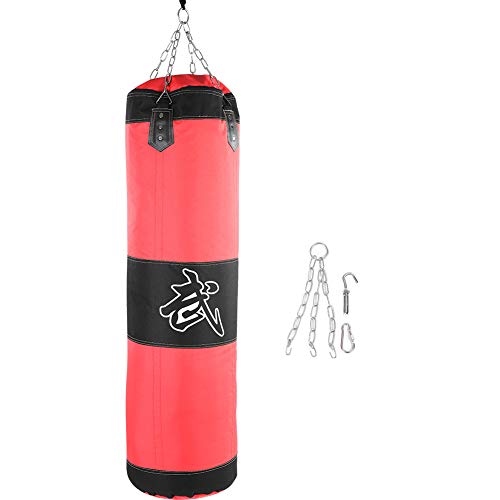 Desconocido Saco de Boxeo de Entrenamiento, Saco de Lona con Saco de Arena/Cadena de Metal/Gancho/mosquetón, desarrollar técnicas de Manos y pies(Rojo 1m)