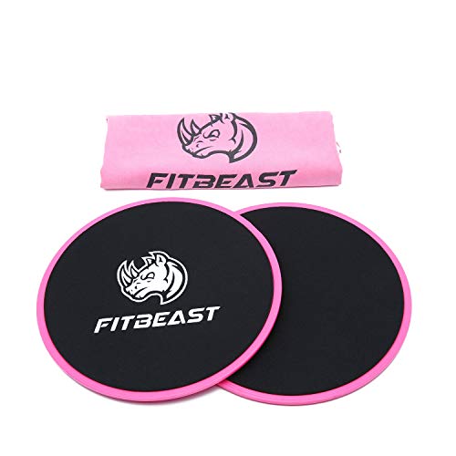 Deslizadores de ejercicio Core FitBeast 2 discos deslizantes de doble cara Mandos deslizantes centrales para alfombras y pisos duros. Núcleos deslizantes para ejercicio abdominal （Rosa）