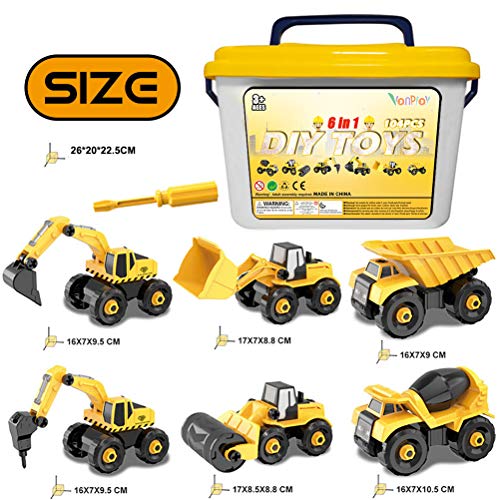 Desmontar y Ensamblarde Vehículo de Construcciones Juguete Excavadora, 6 Camiones en 1 con herramientas para Niño y Niña de 3 Años