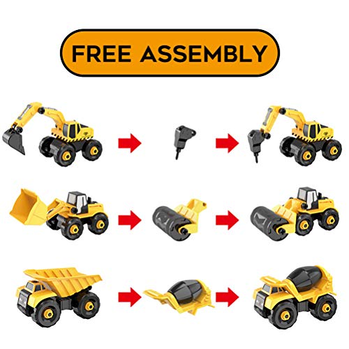 Desmontar y Ensamblarde Vehículo de Construcciones Juguete Excavadora, 6 Camiones en 1 con herramientas para Niño y Niña de 3 Años