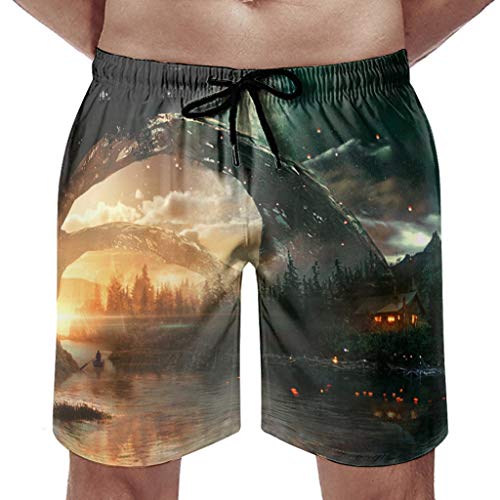 Dessionop Bañador para hombre Fantasy Forest River con estampado de paisaje y puesta de sol, con forro de bolsillo, color blanco 3D 6XL