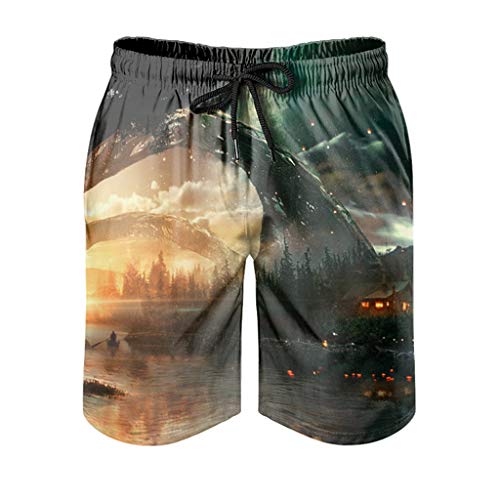 Dessionop Bañador para hombre Fantasy Forest River con estampado de paisaje y puesta de sol, con forro de bolsillo, color blanco 3D 6XL