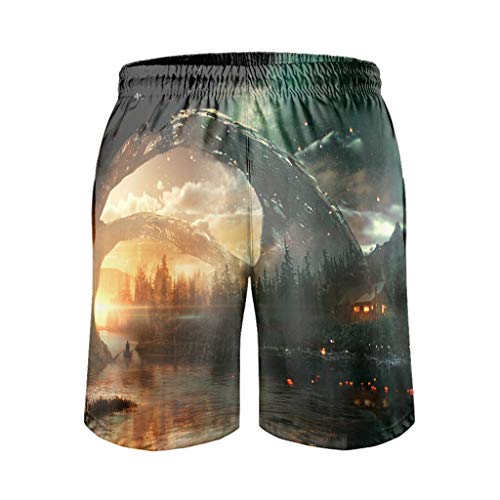 Dessionop Bañador para hombre Fantasy Forest River con estampado de paisaje y puesta de sol, con forro de bolsillo, color blanco 3D 6XL