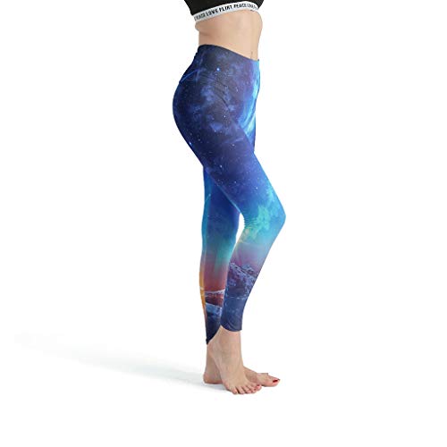 Dessionop Leggings de yoga de cintura alta para mujer, diseño de cielo estrellado y puesta de sol, Aurora Borealis Shooting Star, estampados, medias tubulares blanco XS