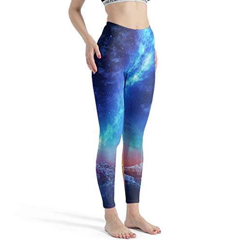 Dessionop Leggings de yoga de cintura alta para mujer, diseño de cielo estrellado y puesta de sol, Aurora Borealis Shooting Star, estampados, medias tubulares blanco XS