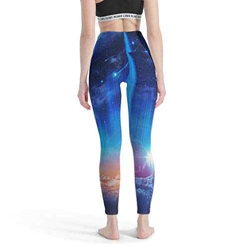 Dessionop Leggings de yoga de cintura alta para mujer, diseño de cielo estrellado y puesta de sol, Aurora Borealis Shooting Star, estampados, medias tubulares blanco XS