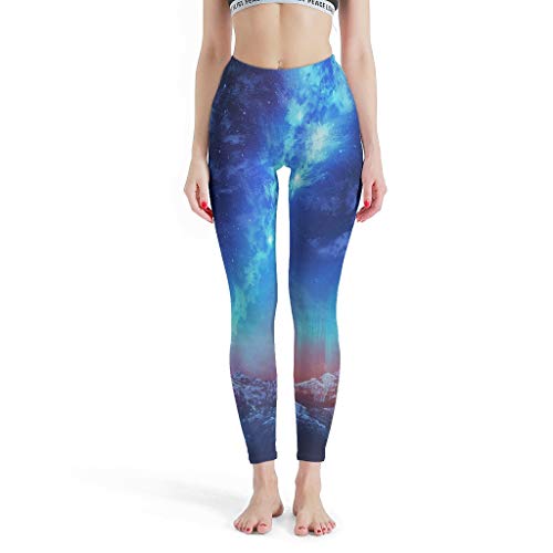 Dessionop Leggings de yoga de cintura alta para mujer, diseño de cielo estrellado y puesta de sol, Aurora Borealis Shooting Star, estampados, medias tubulares blanco XS