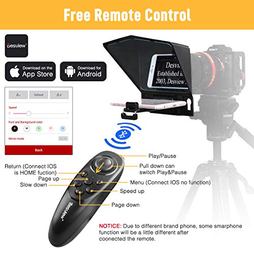 Desview T2 Teleprompter-Móvil-Cámara-DSLR, Telepronter Autocue Compatible para iPad Mini y iPhone, con Control Remoto y Anillos Adaptadores de Lentes