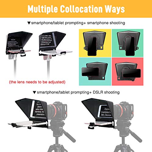 Desview T2 Teleprompter-Móvil-Cámara-DSLR, Telepronter Autocue Compatible para iPad Mini y iPhone, con Control Remoto y Anillos Adaptadores de Lentes