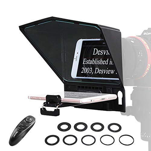 Desview T2 Teleprompter-Móvil-Cámara-DSLR, Telepronter Autocue Compatible para iPad Mini y iPhone, con Control Remoto y Anillos Adaptadores de Lentes