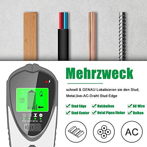 Detector de Pared, 4 en 1 Multifuncional Detector Cables y Tuberias con Pantalla LCD Retroiluminada, Stud Finder Detector de Metales Pared para Detecta Metal Tuberías Madera y AC Cable