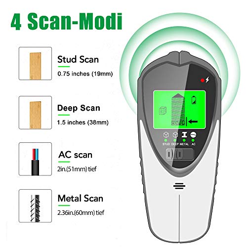 Detector de Pared, 4 en 1 Multifuncional Detector Cables y Tuberias con Pantalla LCD Retroiluminada, Stud Finder Detector de Metales Pared para Detecta Metal Tuberías Madera y AC Cable Detector de Pared, 4 en 1 Multifuncional Detector Cables y Tuberias con Pantalla LCD Retroiluminada, Stud Finder Detector de Metales Pared para Detecta Metal Tuberías Madera y AC Cable