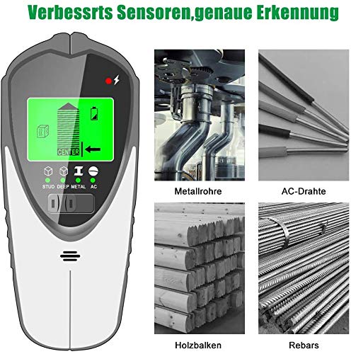 Detector de Pared, 4 en 1 Multifuncional Detector Cables y Tuberias con Pantalla LCD Retroiluminada, Stud Finder Detector de Metales Pared para Detecta Metal Tuberías Madera y AC Cable Detector de Pared, 4 en 1 Multifuncional Detector Cables y Tuberias con Pantalla LCD Retroiluminada, Stud Finder Detector de Metales Pared para Detecta Metal Tuberías Madera y AC Cable