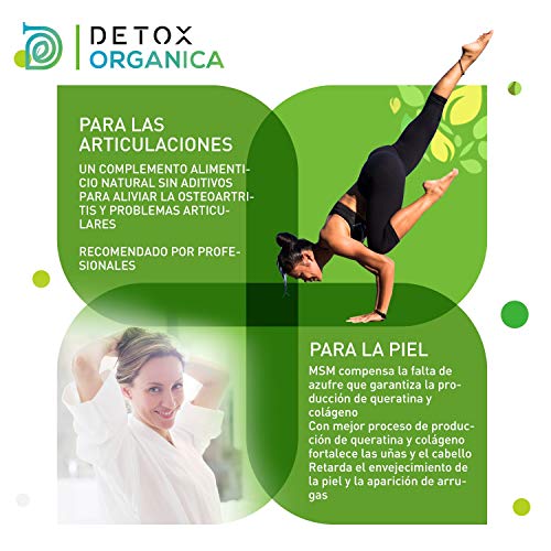 Detox Organica MSM Polvo 99.9% Puro En Bolsa 1 kg | Sin Aditivos - Azufre Orgánico En Dosis Alta – 100% Natural Vegetal | Antiinflamatorio – Dolor Muscular | Producto Vegano Hecho En Alemania