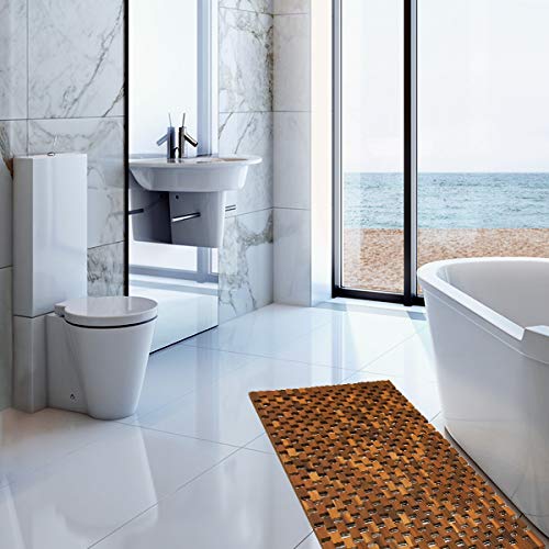 Deuba Alfombra de baño de Madera de Acacia Antideslizante Marrón Ducha SPA Sauna Estilo Mosaico Certificado FSC 80x50cm