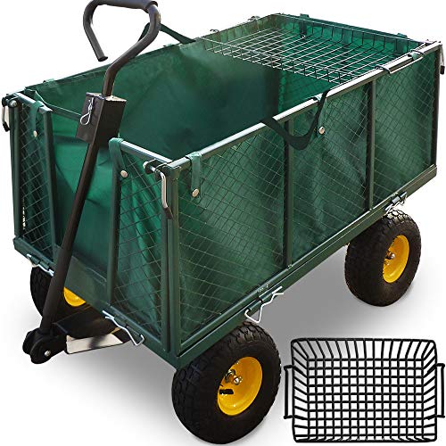 Deuba Carro para jardín Verde con ruedas carga máx de 550 kg carretilla de jardín con lona extraíble transporte fácil