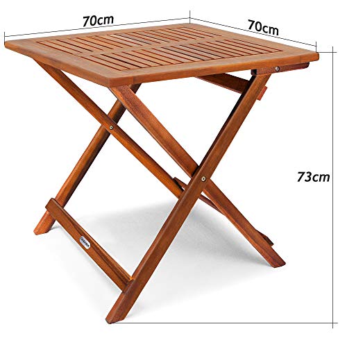 Deuba Mesa Auxiliar de jardín 70 x 70 cm Madera de Acacia mesita de café Exterior Plegable Camping terraza Patio