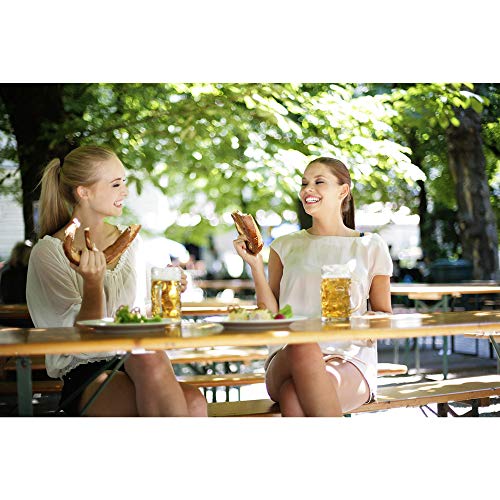 Deuba Set de 1 Mesa y 2 Bancos de Madera Pino Picea Plegables Mesa cervecera con Agujero para sombrilla Eventos jardín