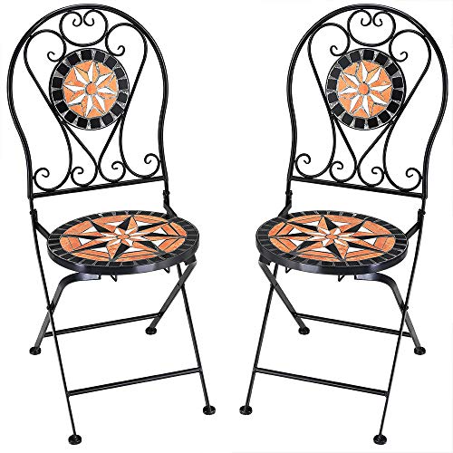 Deuba Set de 2 Sillas Mosaico »Pamplona« Asiento de cerámica Plegables 36x45x93cm para balcón jardín terraza Patio