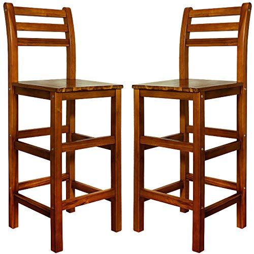 Deuba Set de 2 Taburetes de Bar Altos con Respaldo de Madera de Acacia 40,5x36x110cm sillas de Barra rústico salón Cocina