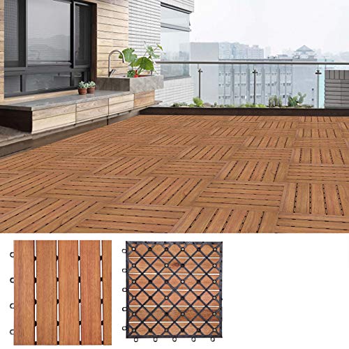 Deuba Set de 33 baldosas "Clásico" de madera de Eucalipto 30 x 30 cm por 3m² losas de terraza jardín balcón spa