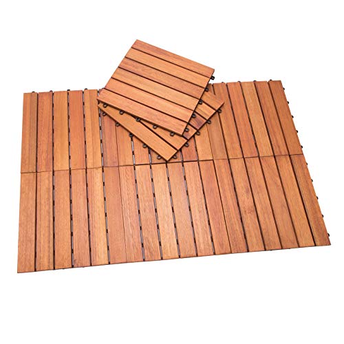 Deuba Set de 33 baldosas "Clásico" de madera de Eucalipto 30 x 30 cm por 3m² losas de terraza jardín balcón spa