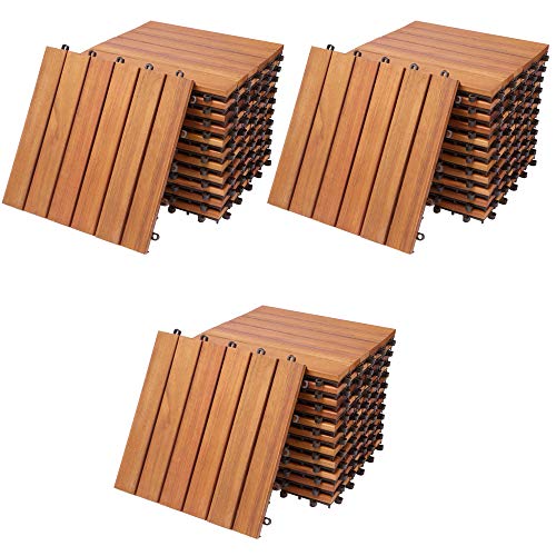 Deuba Set de 33 baldosas "Clásico" de madera de Eucalipto 30 x 30 cm por 3m² losas de terraza jardín balcón spa