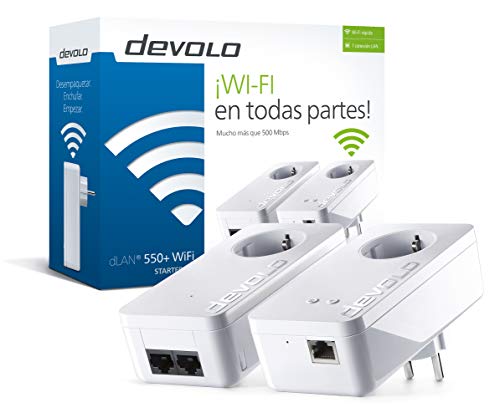 devolo dLAN 550+ WiFi - Kit de adaptadores para Red PLC Powerline (500 Mbps, 2 x adaptores Powerline, 1 x Puerto LAN, repetidor WiFi, Amplificador de señal WiFi, WiFi Move, Range+), Blanco