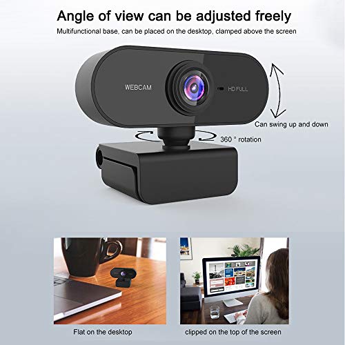 Dewanxin Webcam 1080P Full HD CMOS Cámara Web de Alta Micrófono Reductor de Ruido y Corrección de Automática,USB Plug and Play,Base Giratoria de 360°,para PC Computadora Portátil, Videollamadas Juegos