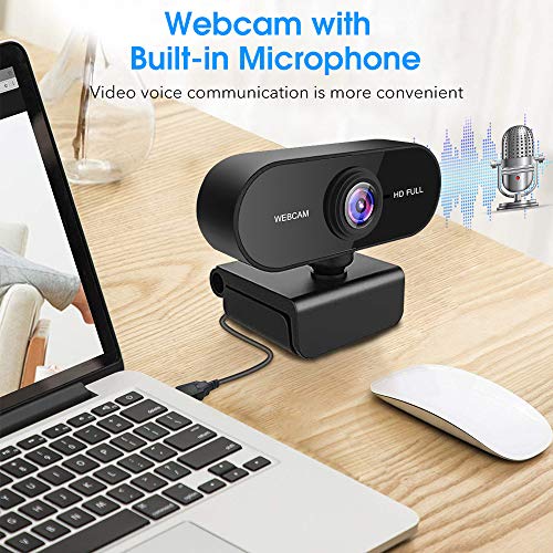 Dewanxin Webcam 1080P Full HD CMOS Cámara Web de Alta Micrófono Reductor de Ruido y Corrección de Automática,USB Plug and Play,Base Giratoria de 360°,para PC Computadora Portátil, Videollamadas Juegos