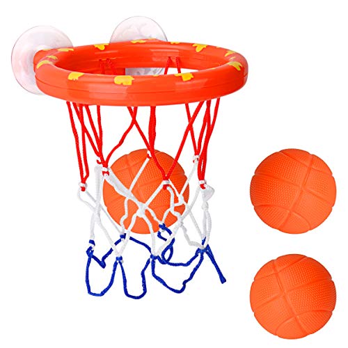 DEWEL Juguetes de Baño Bebe Pelota de Baloncesto para niños con Ventosa Fuerte Fácil de Instalar con 3 Pelotas y Inflador Canasta Baloncesto Infantil