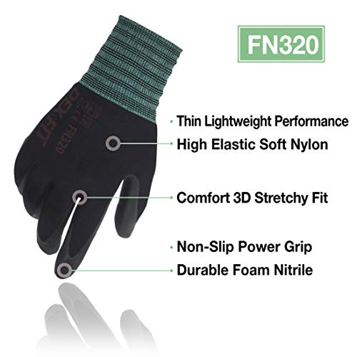 DEX FIT Guantes para Jardinería FN320, Ajuste Cómodo Elástico 3D, Buen Agarre, Recubrimiento de Espuma Duradero de Nitrilo, Táctil, Fino y Ligero, Lavable en la Lavadora Negro 11 (XXL) 3 Pares